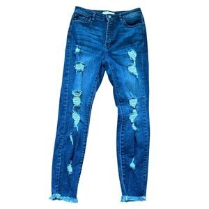 Kancan High Rise Distressed Skinny Jeans Dark Wash Denim Blue Women's‎ Size 9 28
